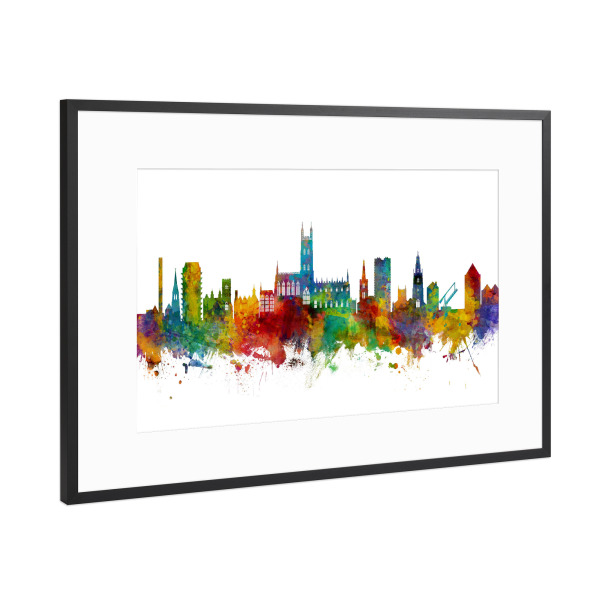 Poster mit Rahmen Schwarz (Metallic) "Gloucester England Skyline" artboxONE - Städte - Gloucester,England,Uk,United kingdom