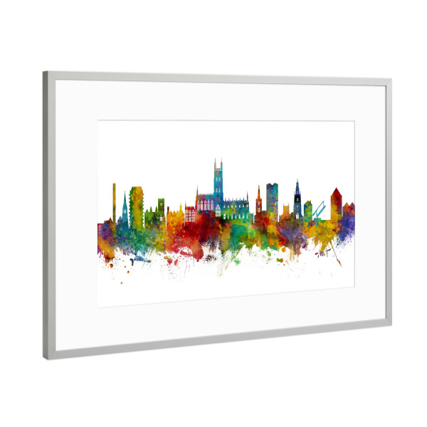 Poster mit Rahmen Silber "Gloucester England Skyline" artboxONE - Städte - Gloucester,England,Uk,United kingdom