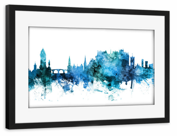 Poster mit Rahmen schwarz "Stirling Scotland Skyline Blue" artboxONE - Städte - Stirling,Skyline,Scotland,City,Uk,United kingdom