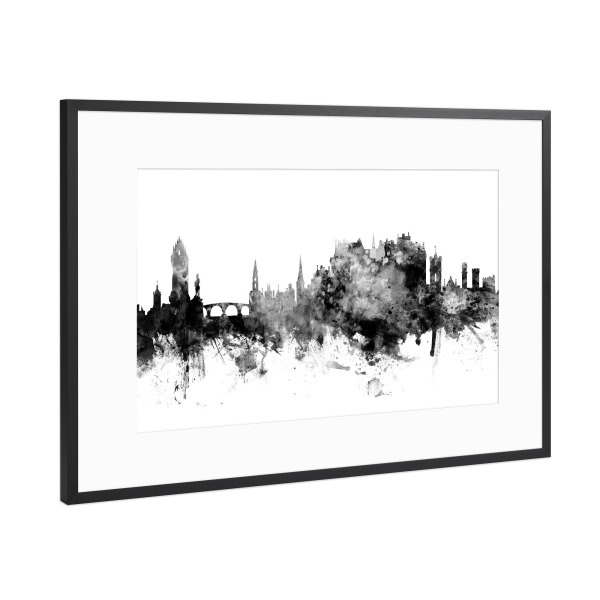 Poster mit Rahmen Schwarz (Metallic) "Stirling Scotland Skyline Black" artboxONE - Städte,Schwarzweiß - Stirling,Skyline,Scotland,City