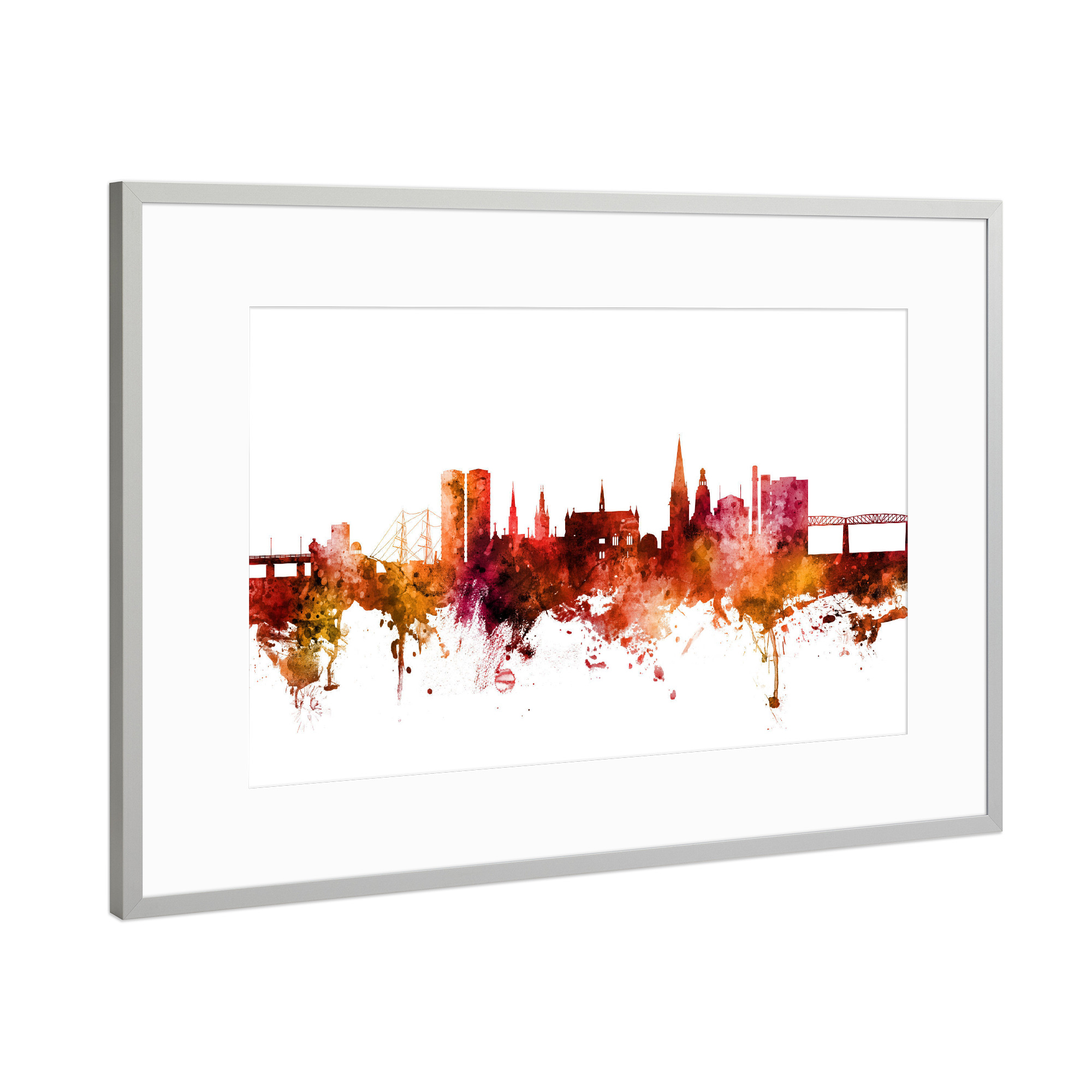 Poster mit Rahmen Silber "Dundee Scotland Skyline Red" artboxONE - Städte / Weitere - Dundee,Skyline,Scotland