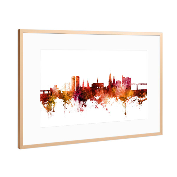 Poster mit Rahmen Kupfer "Dundee Scotland Skyline Red" artboxONE - Städte / Weitere - Dundee,Skyline,Scotland