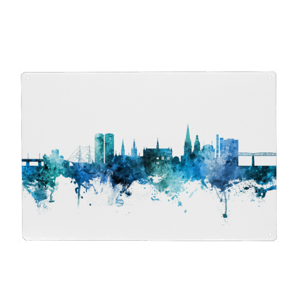Metall Poster "Dundee Scotland Skyline Blue" artboxONE - Städte - Dundee,Scotland - Blechschild