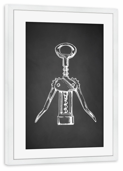 Poster mit Rahmen weiß "Korkenzieher modern" artboxONE - Schwarzweiß,Essen & Trinken / Alkohol - Wein,Alkohol,Korkenzieher