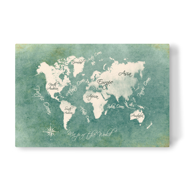 Leinwandbild "World map white green" artboxONE - Kartografie - Weltkarte,Karte,Welt,Atlas,Weltkarte