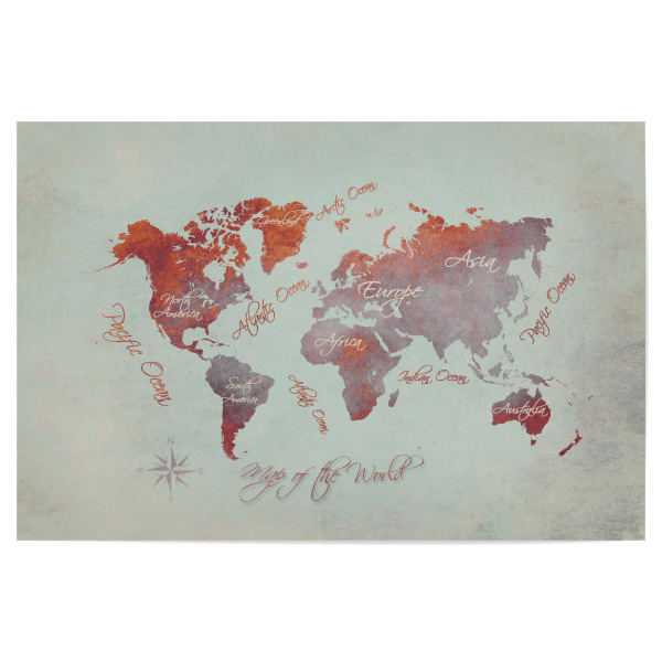 Poster 30x20 cm "Ma of the world red beige" artboxONE - Kartografie - Weltkarte,Karte,Welt,Atlas,Weltkarte