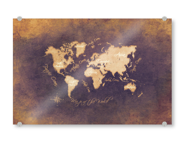 Acrylglasbild "Word map mistery" artboxONE - Kartografie - Weltkarte,Karte,Welt,Atlas,Weltkarte