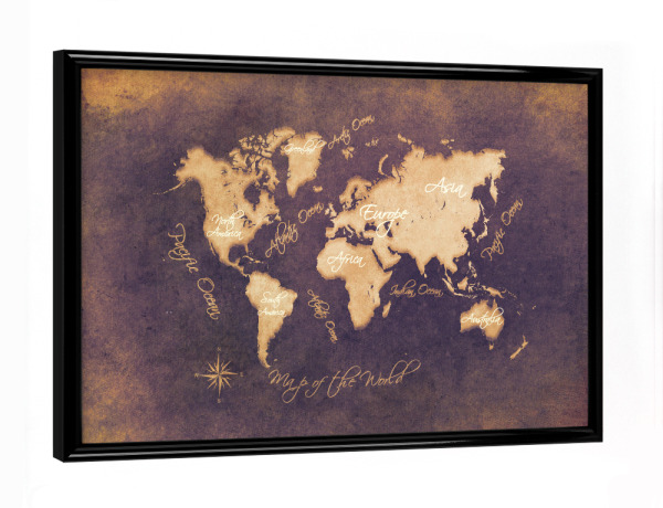 Poster mit schwarzem Rahmen "Word map mistery" artboxONE - Kartografie - Weltkarte,Karte,Welt,Atlas,Weltkarte