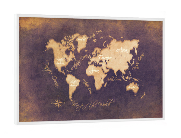 Poster mit weißem Rahmen "Word map mistery" artboxONE - Kartografie - Weltkarte,Karte,Welt,Atlas,Weltkarte