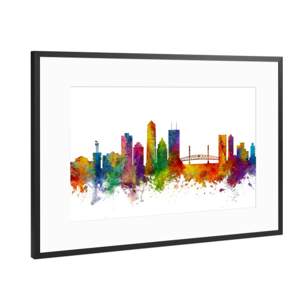 Poster mit Rahmen Schwarz (Metallic) "Jacksonville Florida Skyline" artboxONE - Städte - Jacksonville,Skyline,Florida