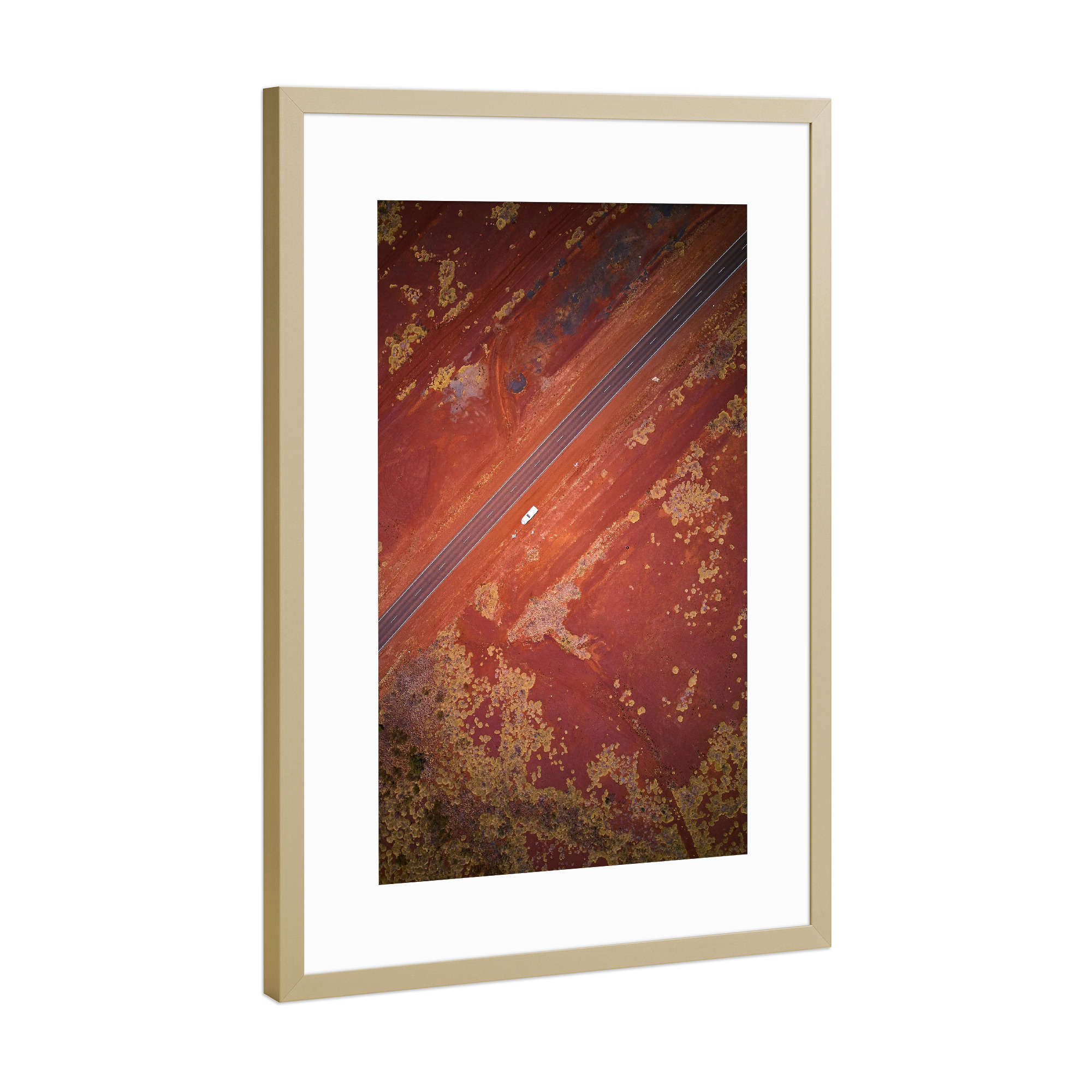Poster mit Rahmen Gold "Crossing the Pilbara" artboxONE - Natur - Australien,Outback,Drone,Desert,Wüste,Travel,Reisen