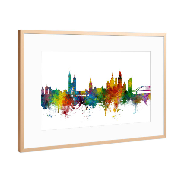 Poster mit Rahmen Kupfer "Krakow Poland Skyline" artboxONE - Städte - Krakow,Skyline,Poland