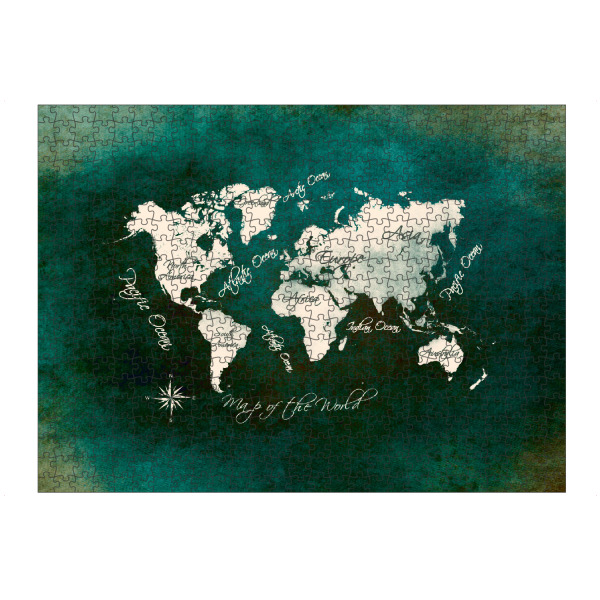 Puzzle Ravensburger "World map dark green" artboxONE - Kartografie - Weltkarte,Karte,Welt,Atlas,Weltkarte,Typografie,Kontinente,Grün