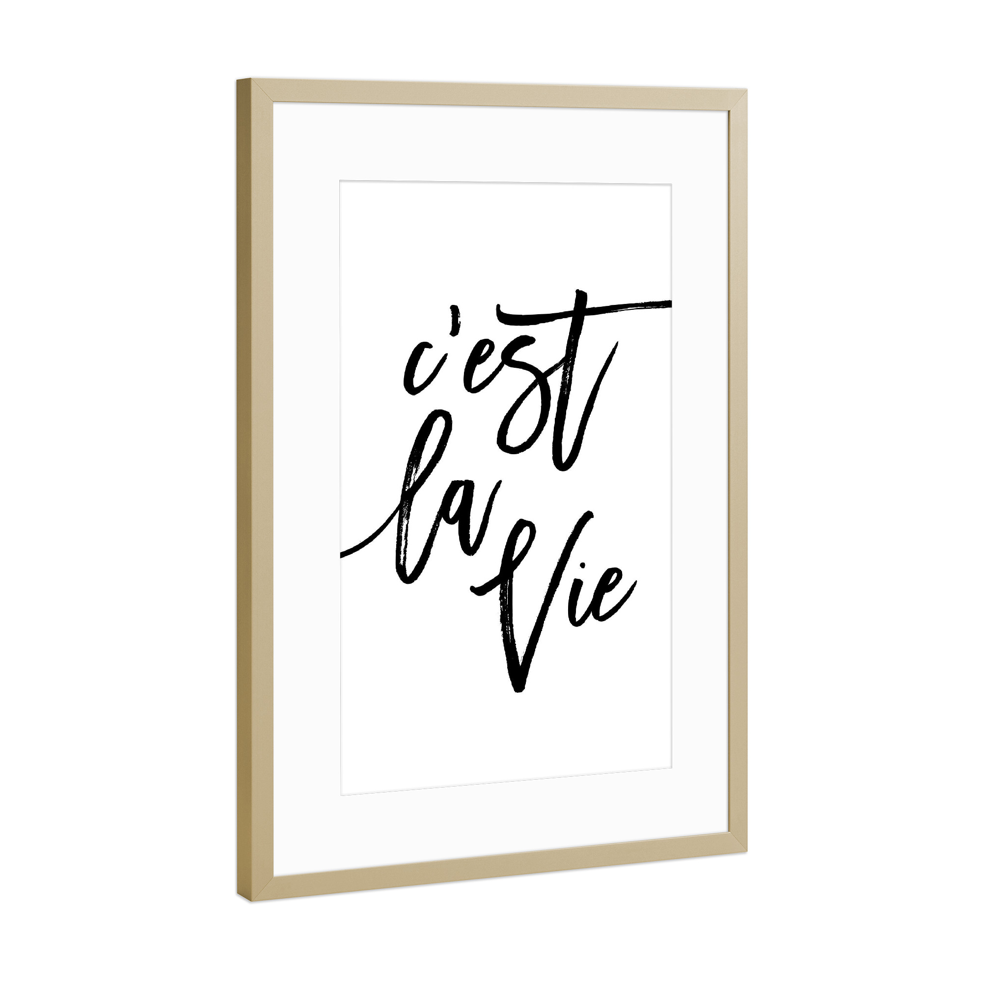 Poster mit Rahmen Gold "C'est La Vie!" artboxONE - Typografie,Schwarzweiß