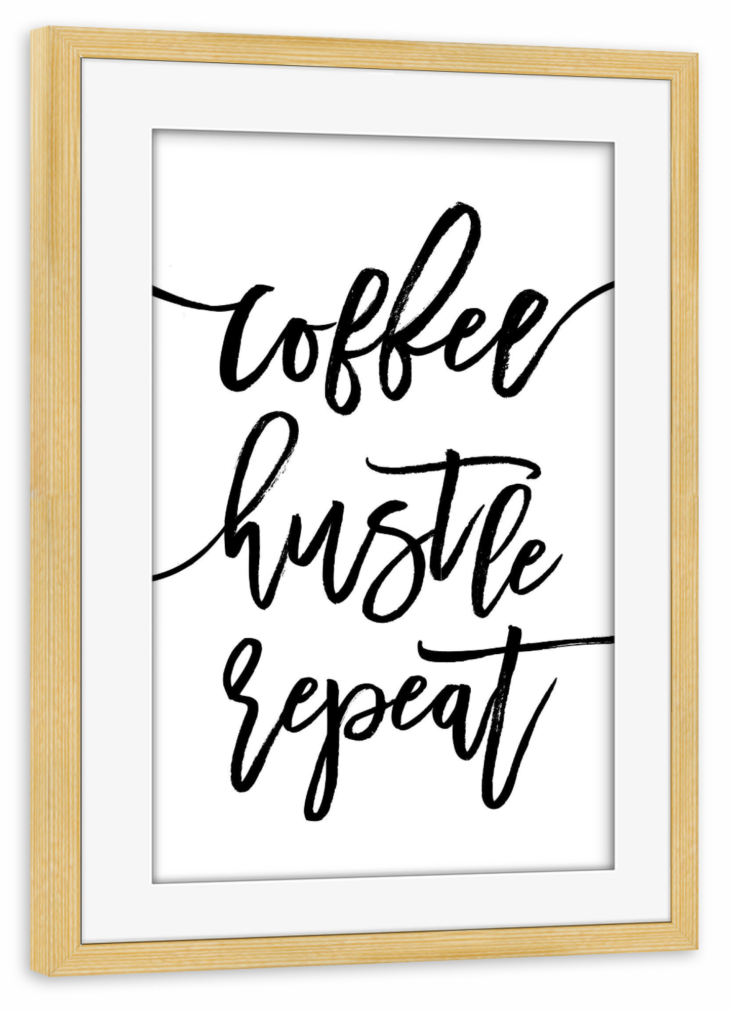 Poster mit Rahmen kiefer "Coffee Hustle Repeat" artboxONE - Typografie,Schwarzweiß