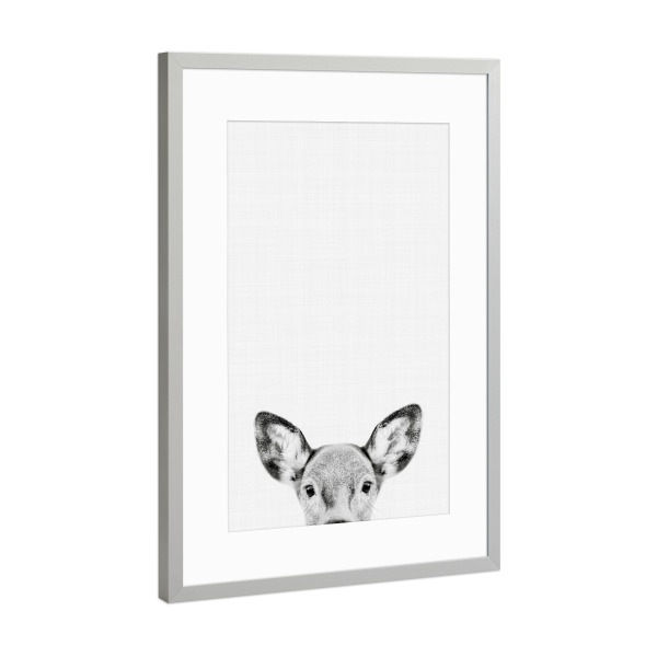 Poster mit Rahmen Silber "Doe Deer Portrait (Black & White)" artboxONE - Tiere,Schwarzweiß