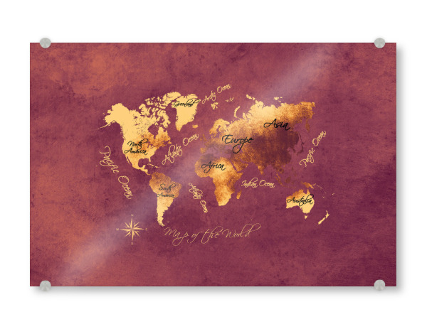 Acrylglasbild "World map rose brown" artboxONE - Kartografie - Weltkarte,Karte,Welt,Atlas,Weltkarte,Kontinente