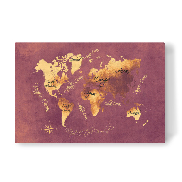 Leinwandbild "World map rose brown" artboxONE - Kartografie - Weltkarte,Karte,Welt,Atlas,Weltkarte,Kontinente