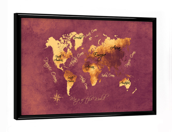 Poster mit schwarzem Rahmen "World map rose brown" artboxONE - Kartografie - Weltkarte,Karte,Welt,Atlas,Weltkarte,Kontinente