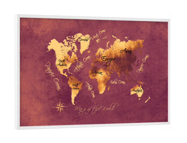Poster mit weißem Rahmen "World map rose brown" artboxONE - Kartografie - Weltkarte,Karte,Welt,Atlas,Weltkarte,Kontinente