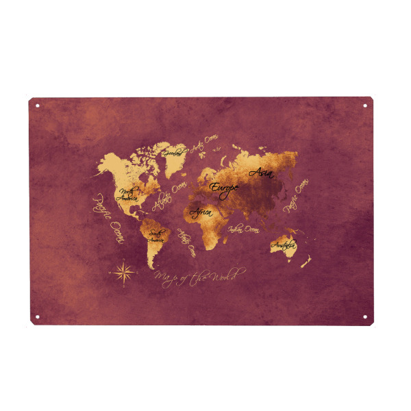Metall Poster "World map rose brown" artboxONE - Kartografie - Weltkarte,Karte,Welt,Atlas,Weltkarte,Kontinente - Blechschild
