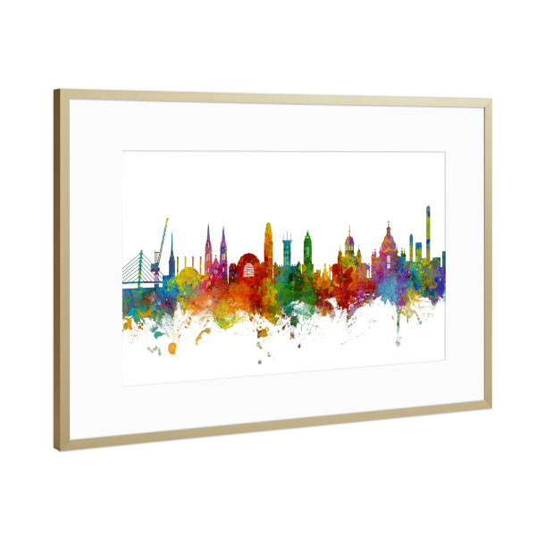 Poster mit Rahmen Gold "Helsinki Finland Skyline" artboxONE - Städte - Helsinki,Skyline,Finland