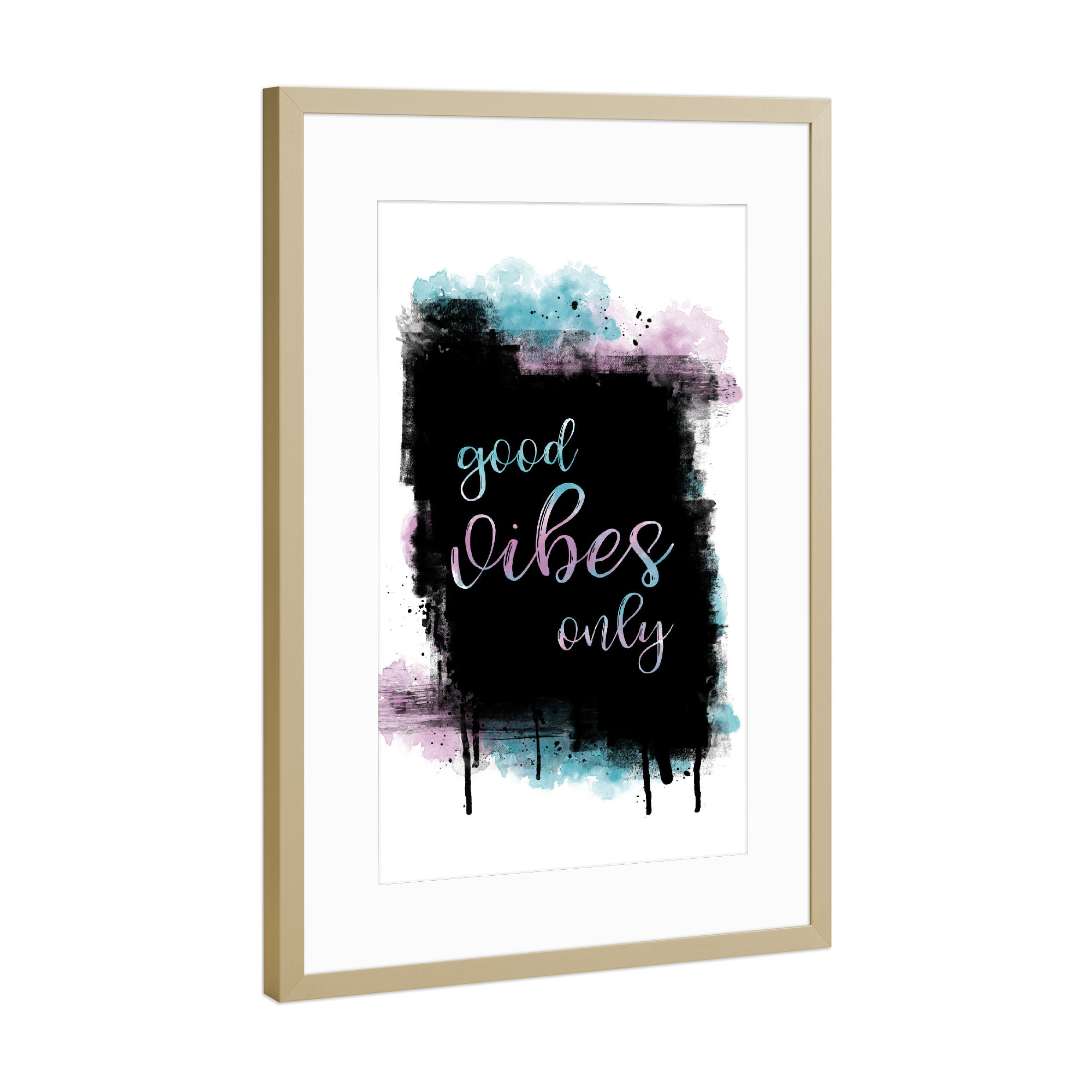 Poster mit Rahmen Gold "Textkunst GOOD VIBES ONLY" artboxONE - Typografie - Spruch,Modern,Positive energie