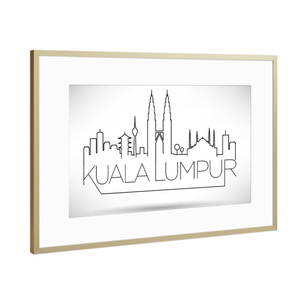 Poster mit Rahmen Gold "Minimal Kuala Lumpur Skyline" artboxONE - Städte,Schwarzweiß - Kuala lumpur,Malaysia
