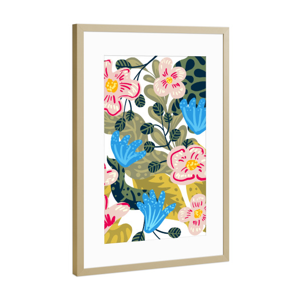Poster mit Rahmen Gold "Aksa Design" artboxONE - Floral - Whimsical,Floral,Nature,Flowers,Botanical,Blossom,Bloom,Blush,Leaves