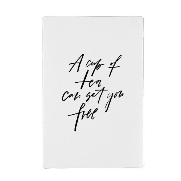 Holzbild "A Cup Of Tea Can Set You Free" artboxONE - Typografie,Schwarzweiß - Tea,Cup,Free,Tea time