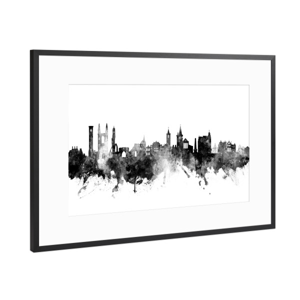 Poster mit Rahmen Schwarz (Metallic) "St Andrews Scotland Skyline Black" artboxONE - Städte,Schwarzweiß - St andrews,Skyline,Scotland,Saint andrews