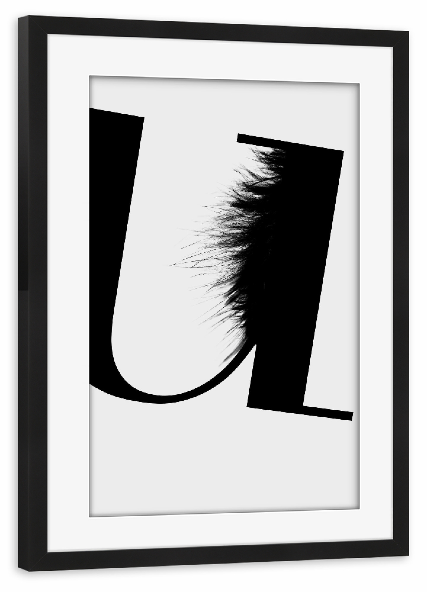 Poster mit Rahmen schwarz "Flying Letter -U" artboxONE - Schwarzweiß,Buchstaben,Buchstaben / U