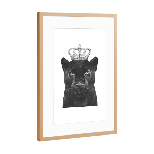 Poster mit Rahmen Kupfer "The King Panther" artboxONE - Tiere,Schwarzweiß - Panther,Royal,King,Crown