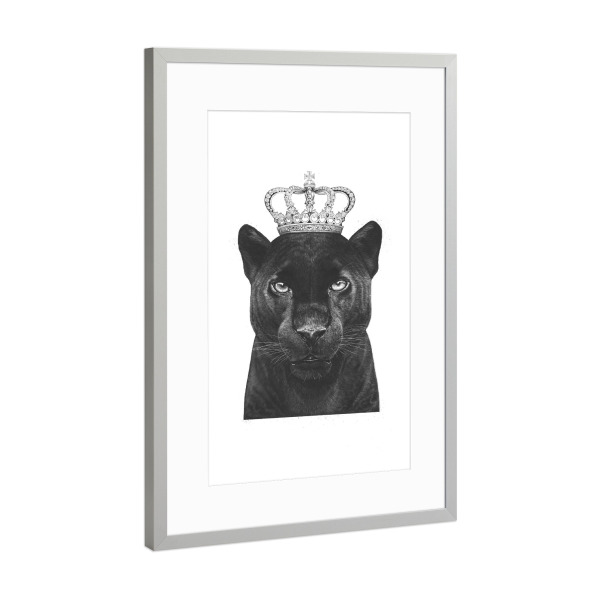 Poster mit Rahmen Silber "The King Panther" artboxONE - Tiere,Schwarzweiß - Panther,Royal,King,Crown