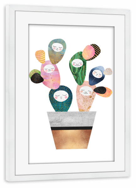 Poster mit Rahmen weiß "Sleepy Cactus" artboxONE - Marmor - Cactus,Plant,Colorful,Cute,Kids,Childrens,Nursery,Kids room,Childrens room,Sleepy,Sleep