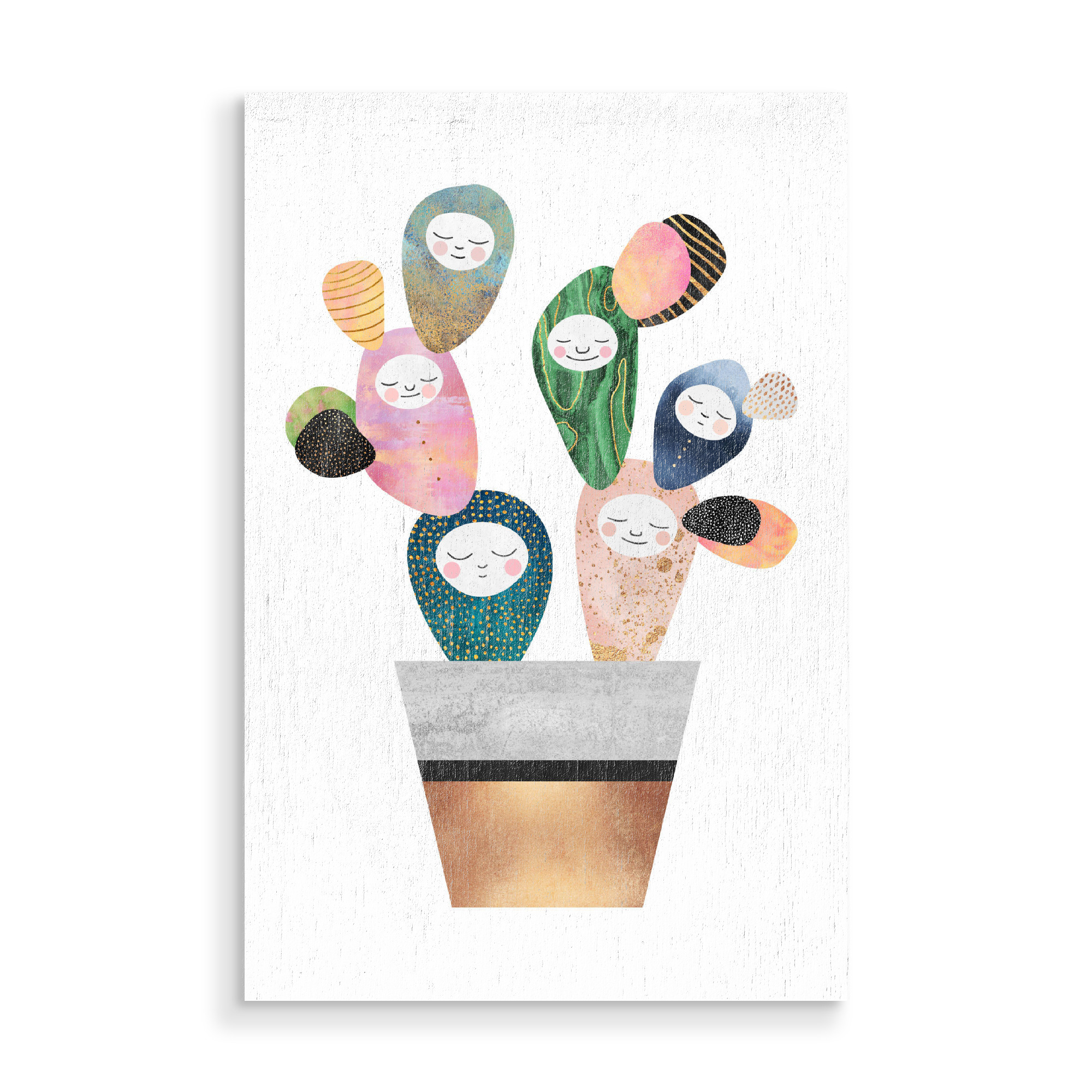 Holzbild "Sleepy Cactus" artboxONE - Marmor - Cactus,Plant,Colorful,Cute,Kids,Childrens,Nursery,Kids room,Childrens room,Sleepy,Sleep