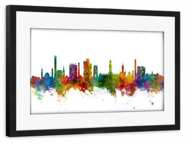 Poster mit Rahmen schwarz "Bradford England Skyline" artboxONE - Städte - Bradford,Skyline,England