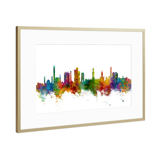 Poster mit Rahmen Gold "Bradford England Skyline" artboxONE - Städte - Bradford,Skyline,England
