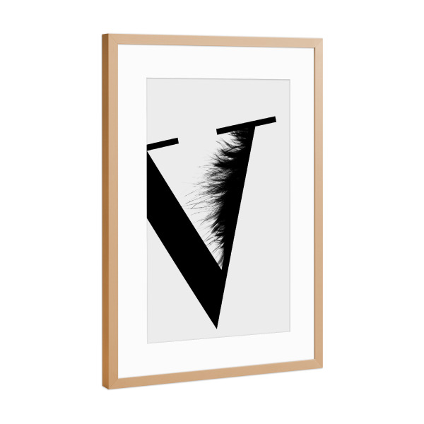 Poster mit Rahmen Kupfer "Flying Letter-V" artboxONE - Schwarzweiß,Buchstaben,Buchstaben / V