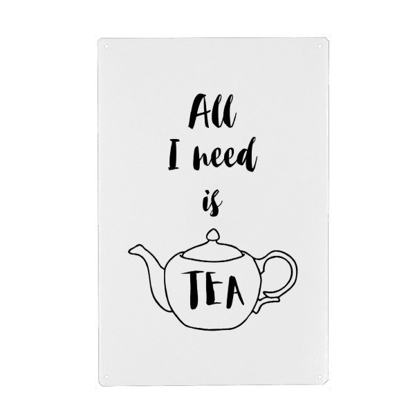 Holzbild "All I need is Tea" artboxONE - Typografie,Essen & Trinken,Schwarzweiß - Tea,Tea lover,Tea addict,Tea quotes,Teapot