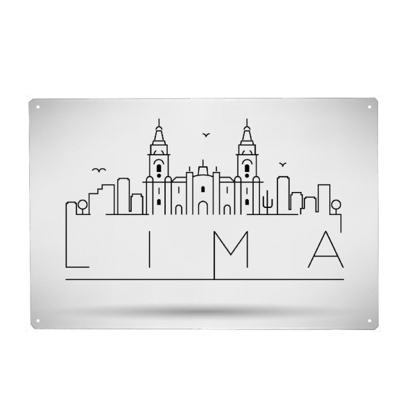 Metall Poster "Minimal Lima Skyline Design" artboxONE - Städte,Schwarzweiß - Lima,Peru,Skyline - Blechschild