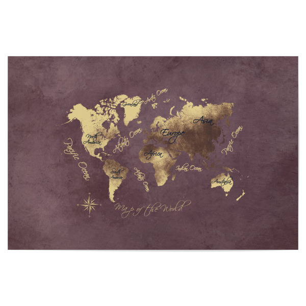 Poster 30x20 cm "Map of the world rose brown gold" artboxONE - Kartografie - Weltkarte,Karte,Welt,Atlas,Weltkarte,Typografie,Kontinente