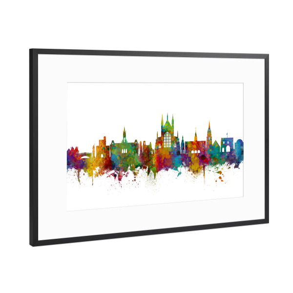 Poster mit Rahmen Schwarz (Metallic) "Winchester England Skyline" artboxONE - Städte - Winchester,England