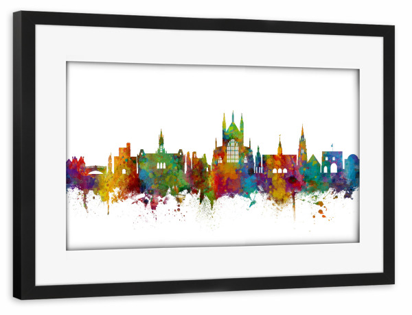 Poster mit Rahmen schwarz "Winchester England Skyline" artboxONE - Städte - Winchester,England