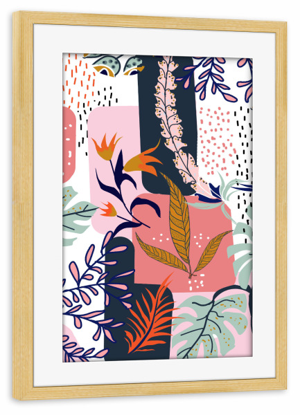 Poster mit Rahmen kiefer "Mood | Abstract Chic Modern" artboxONE - Floral - Abstract,Floral,Nature,Monstera,Tropical,Spring,Leaves