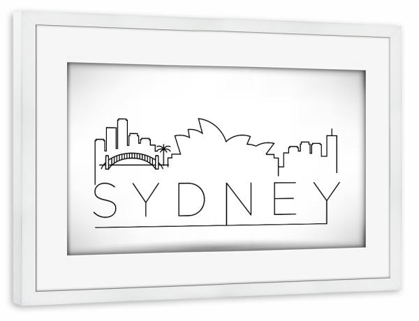 Poster mit Rahmen weiß "Minimal Sydney Skyline Design" artboxONE - Städte,Schwarzweiß - Sydney,Australia,Skyline