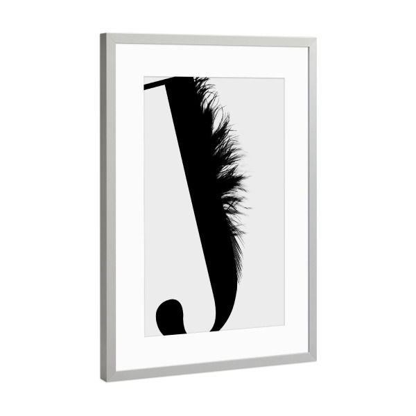 Poster mit Rahmen Silber "Flying Letter -J" artboxONE - Schwarzweiß,Buchstaben,Buchstaben / J