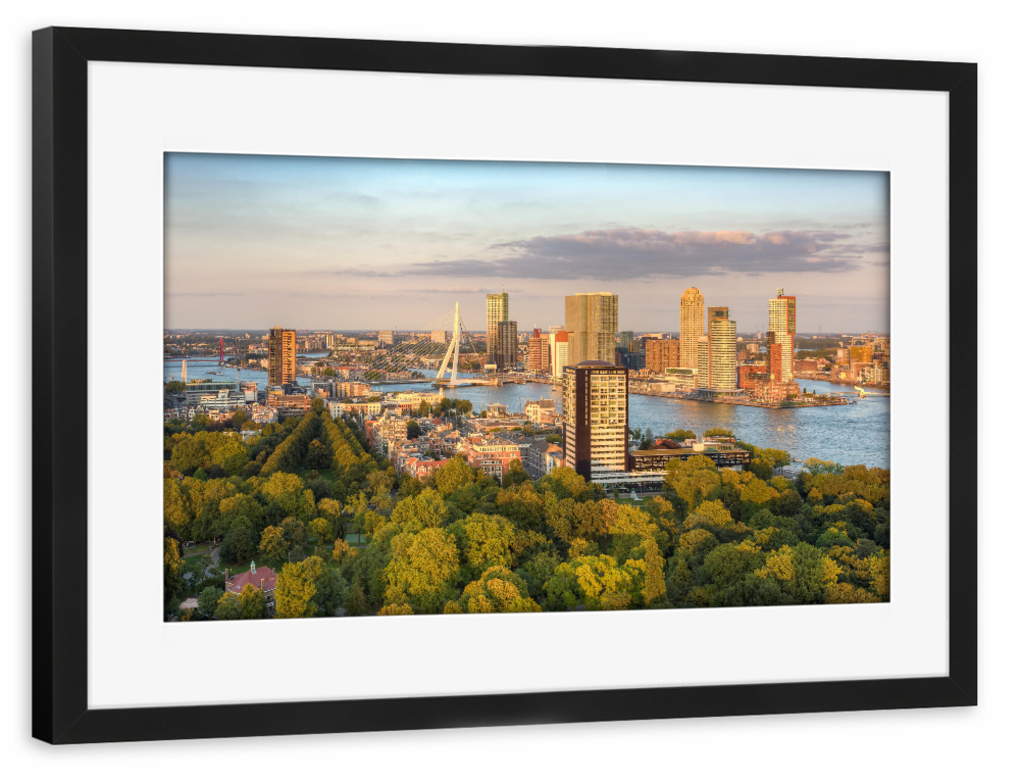 Poster mit Rahmen schwarz "Abendsonne in Rotterdam" artboxONE - Städte - Skyline,Holland,Niederlande