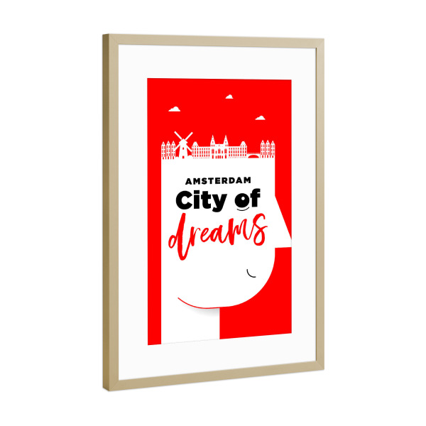 Poster mit Rahmen Gold "Amsterdam City of Dreams" artboxONE - Städte,Schwarzweiß - Silhouette,Cityscape,Amsterdam,Dutch,Netherlands