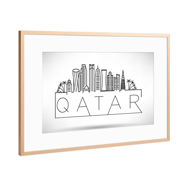 Poster mit Rahmen Kupfer "Minimal Qatar Skyline Design" artboxONE - Städte,Schwarzweiß - Silhouette,Qatar,Doha,Emirates